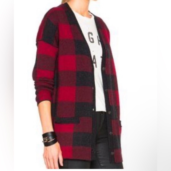 Current Elliott Plaid Cardigan Sweater Oversized - Picture 2 of 5